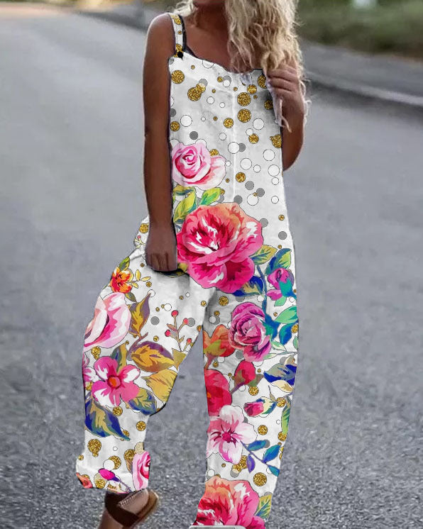 GR | Large floral pattern lightweight fabric jumpsuit