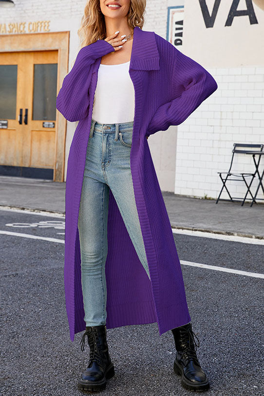 GR Plain lapel long knit cardigan