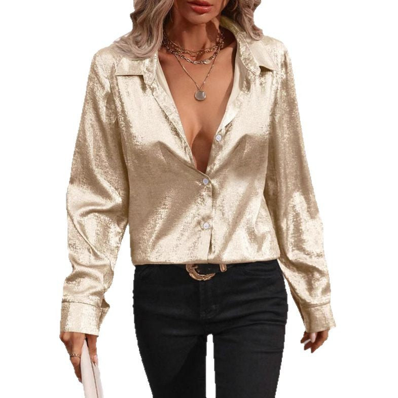 Damen glänzende Satin-Bluse mit modernen Cut-Out-Details GR