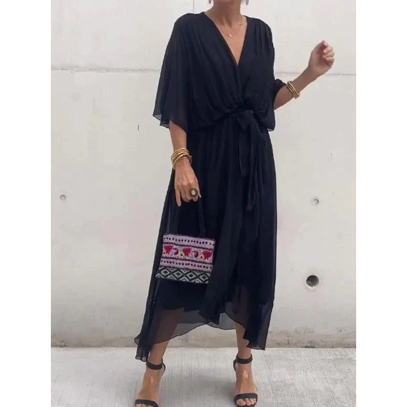 GR | Schnürung Batwing Ärmel Unregelmäßiges Kleid