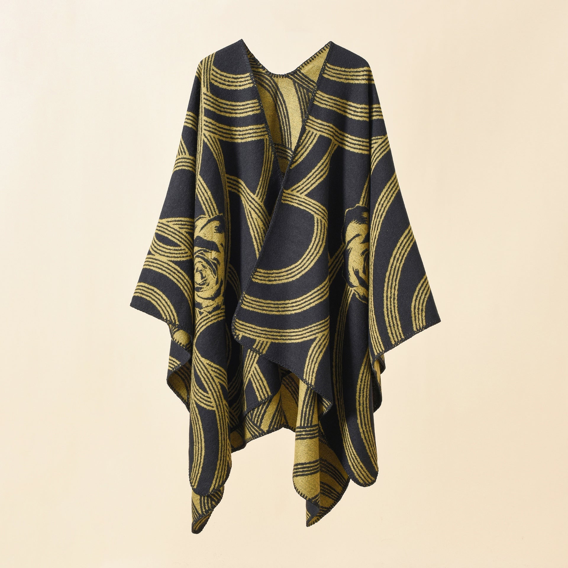 Women's Artful Wrap Poncho with Elegant Floral Design GR