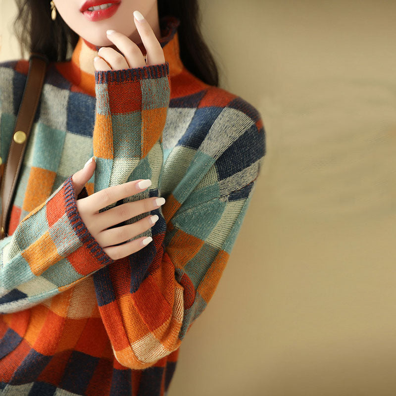 GR | Bunter Karierter Strickpullover
