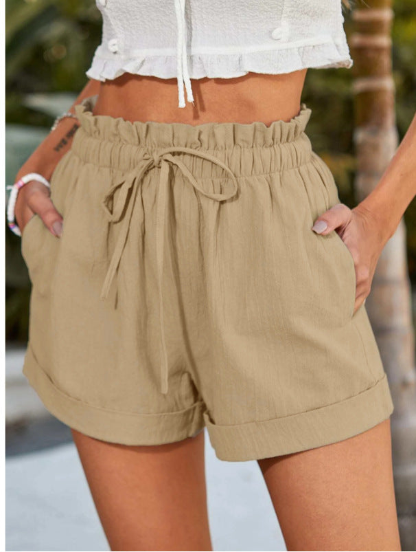 Damen lässige Shorts mit elastischem Bund und Rüschendetail GR