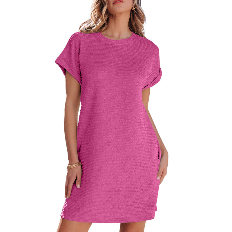 Women's casual dress with textured outer fabric and practical pockets, size S