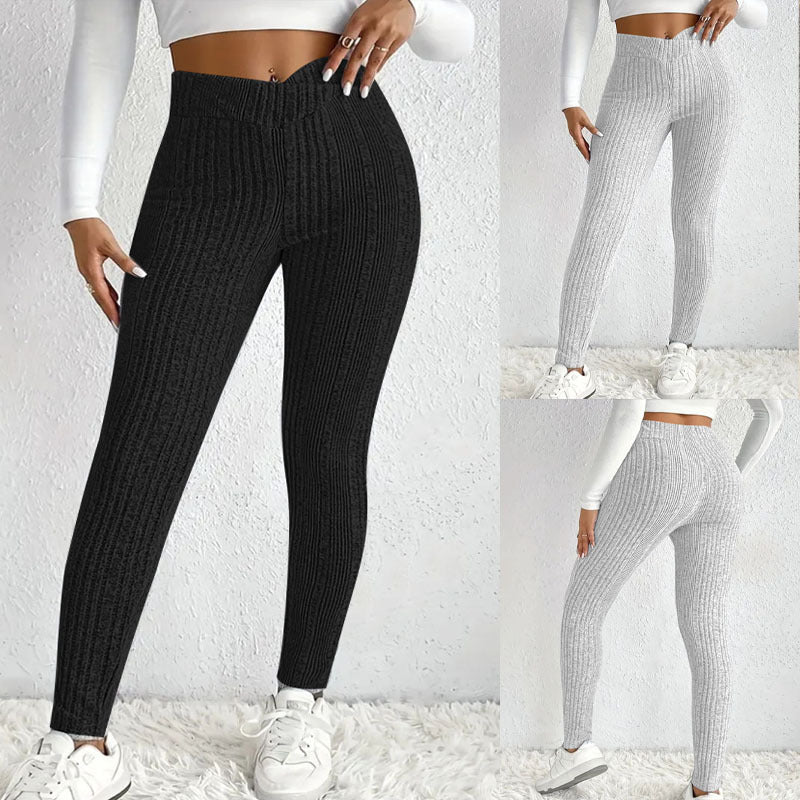 Women's close-fitting ribbed leggings made of breathable stretch material, size