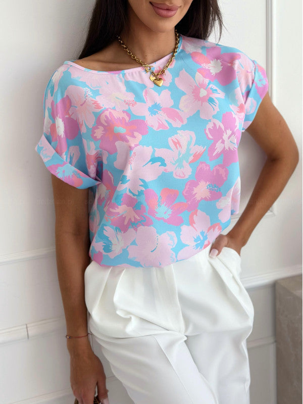 GR | Summer printed round neck loose shirt 