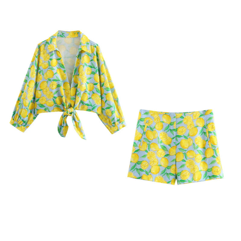 Damen Shorts mit frischem Zitronenprint und eleganter Passform GR