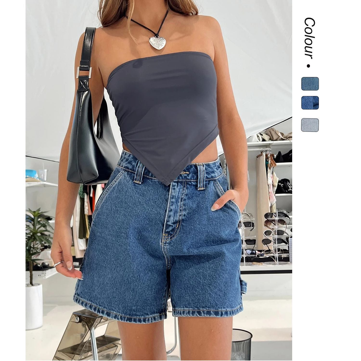 Women's high-waisted denim shorts with a relaxed fit, size [size missing]