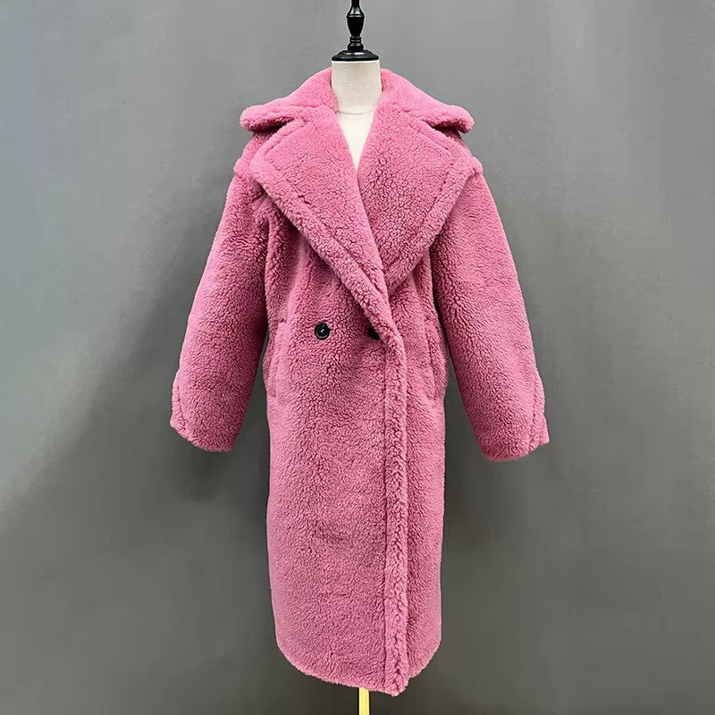 Women's fleece coat with double button placket and trendy cut, size S
