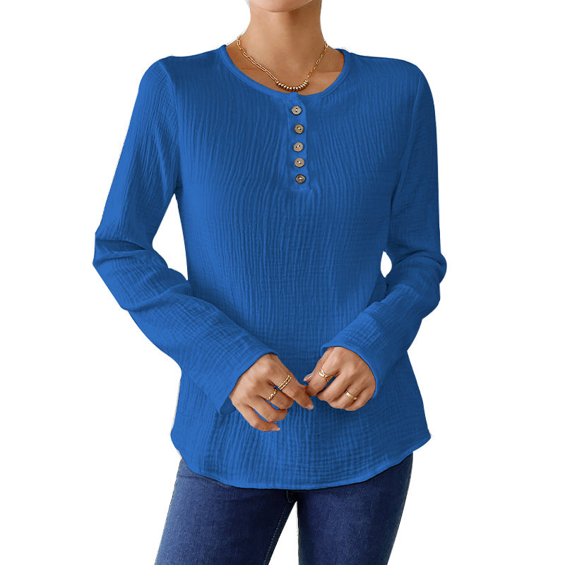 GR | Schlankmachendes Baumwoll-Leinen-Gefühl Langarm-Pullover-Shirt