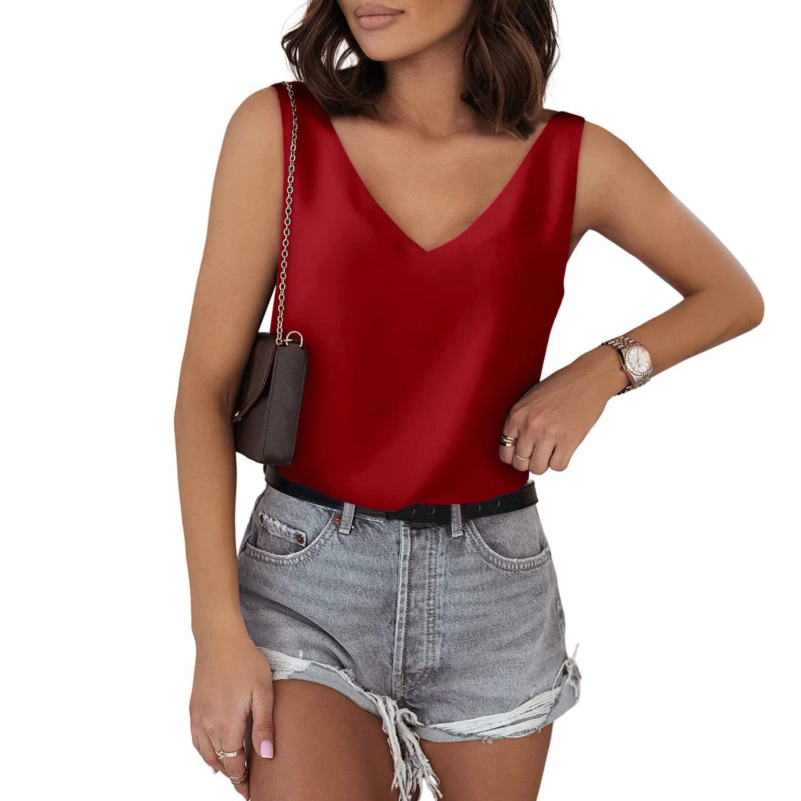 Women's sleeveless V-neck top made of high-quality material, size