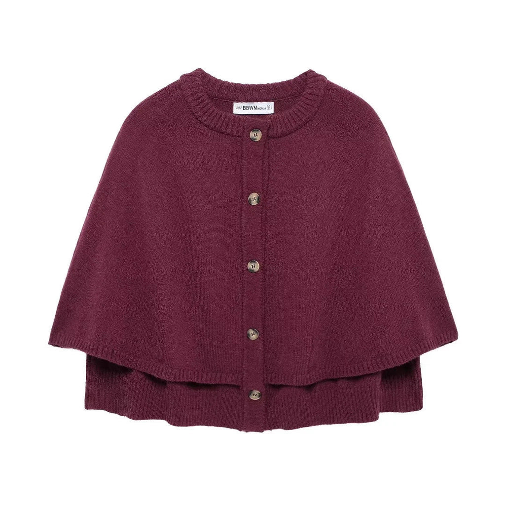 Damen weiches Strick-Cape mit Knöpfen GR