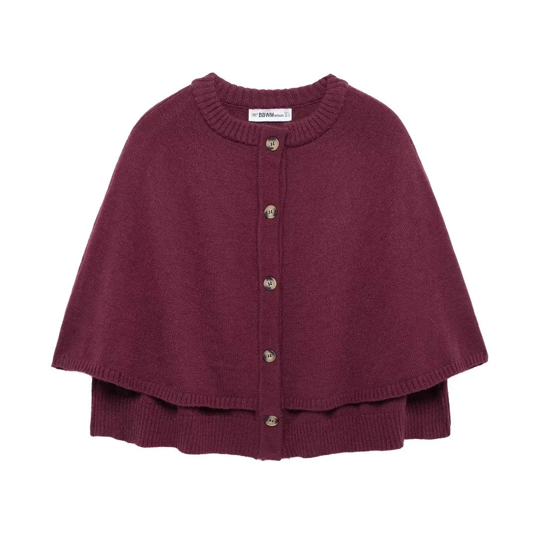 Damen weiches Strick-Cape mit Knöpfen GR