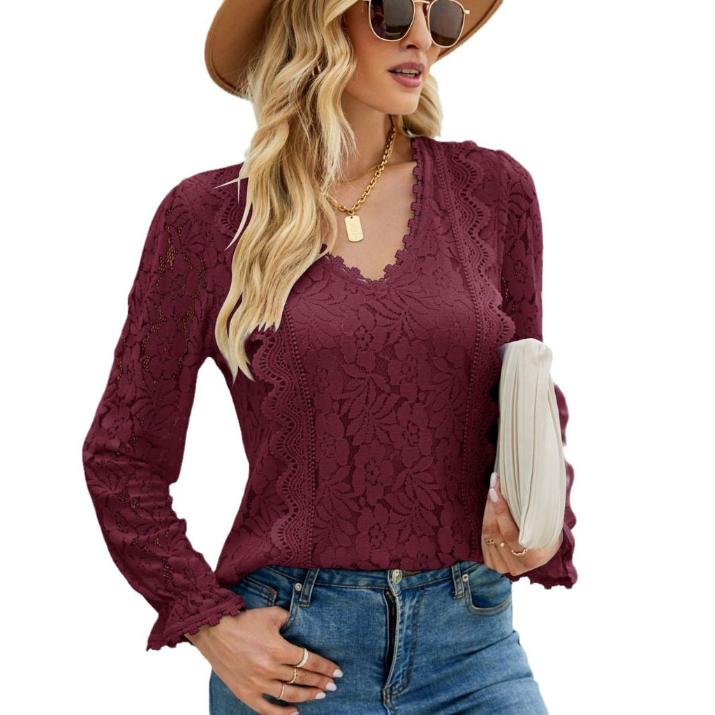 GR | Hollow Lace Sexy Knitted Long Sleeve Top
