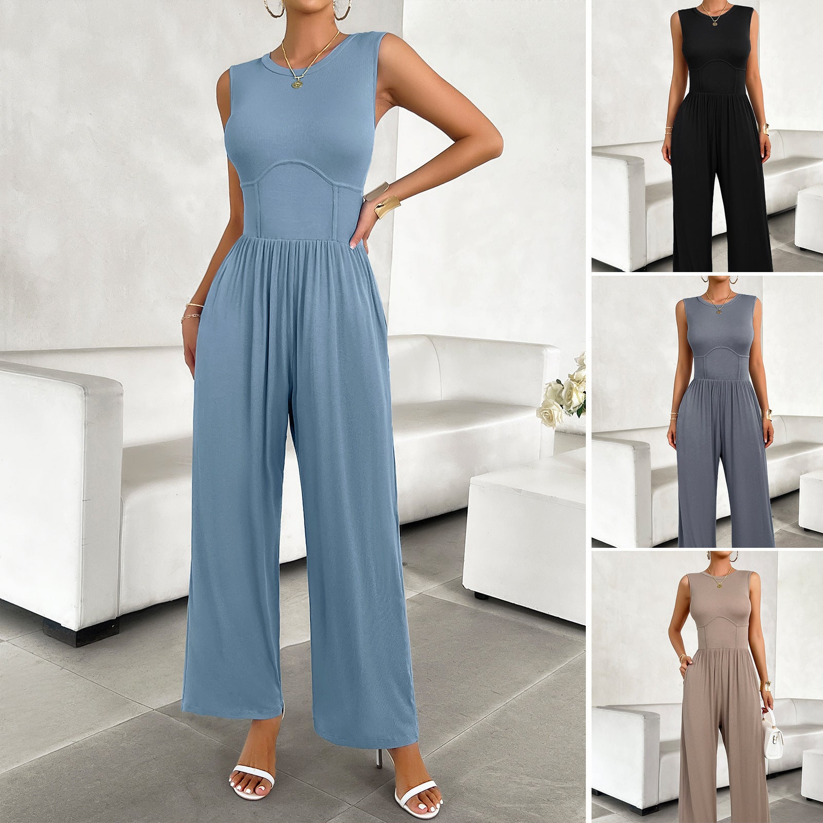 Women's elegant jumpsuit with a wide cut and figure-flattering design, size S