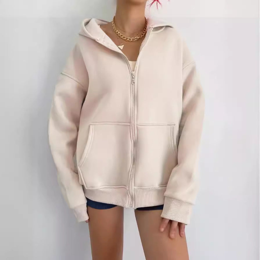Damen oversized Kapuzenpullover mit Reißverschluss und praktischen Taschen GR