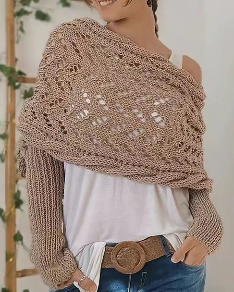GR Hohl Langarm Gestrickter Schal Pullover