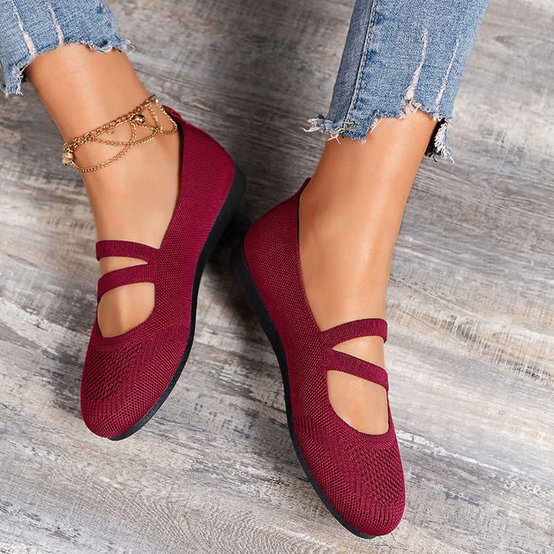 GR | Flat slippers with strap across the instep and flat sole for women