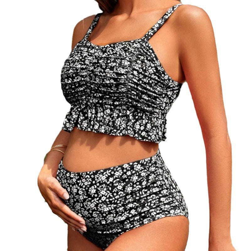 GR | Women's tankini set with playful ruching and high leg cut