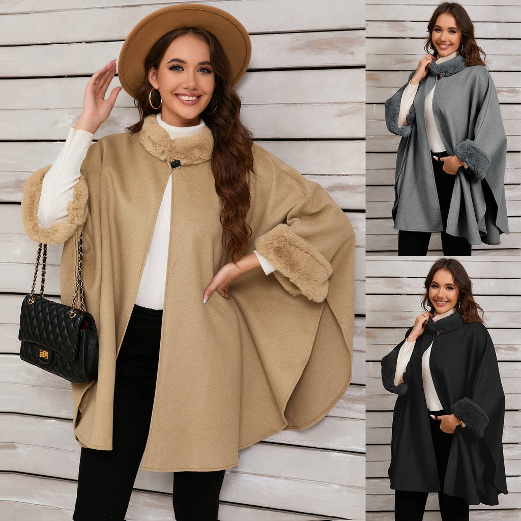 Damen Übergroße Umarmende Poncho mit Kuschelfutter GR