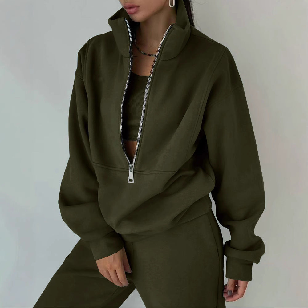 Damen lässiger Oversized-Hoodie und Jogginghose Set mit praktischem Reißverschluss GR