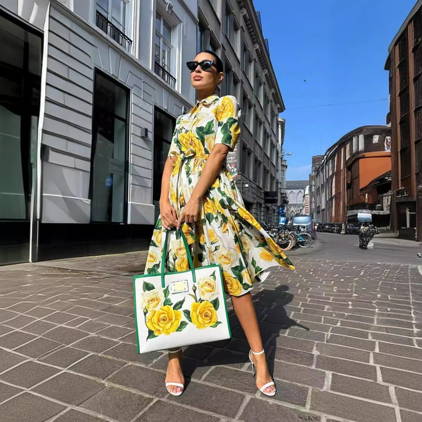 GR | Sommer Off-Shoulder Bedrucktes Kleid Set