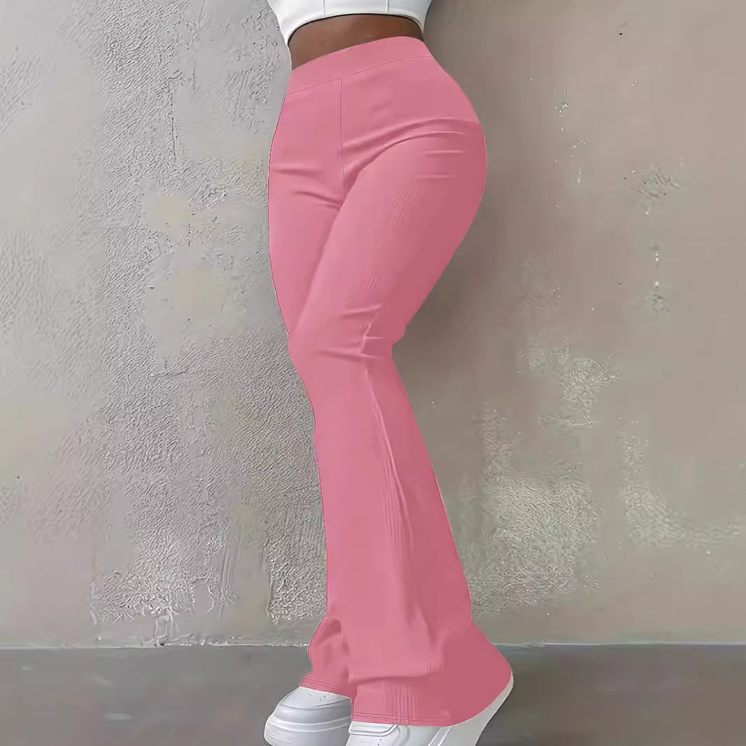 Women's bootcut trousers with high waist and elasticated waistband, size