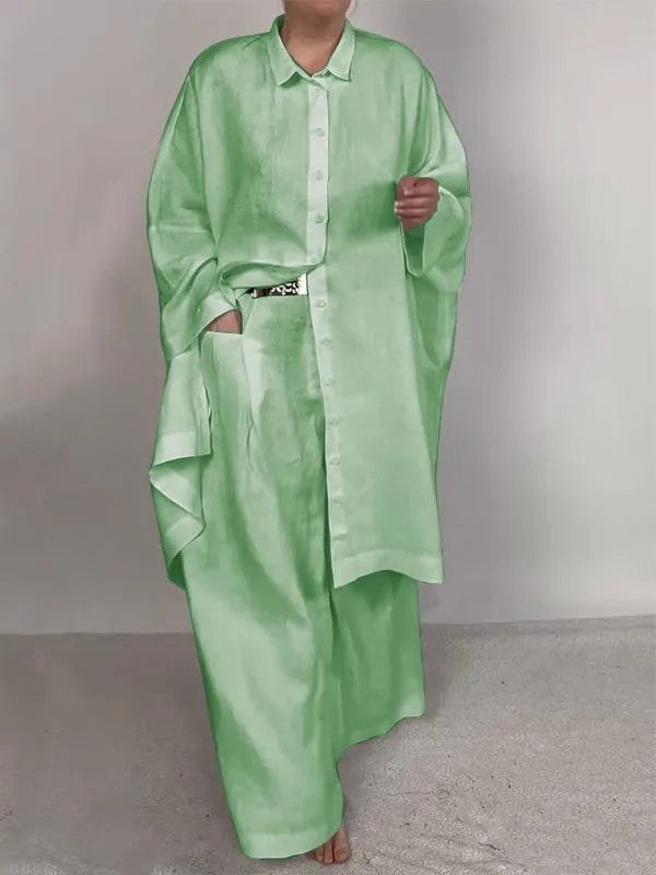 GR | Solid Color Wide Leg Two-Piece Set 