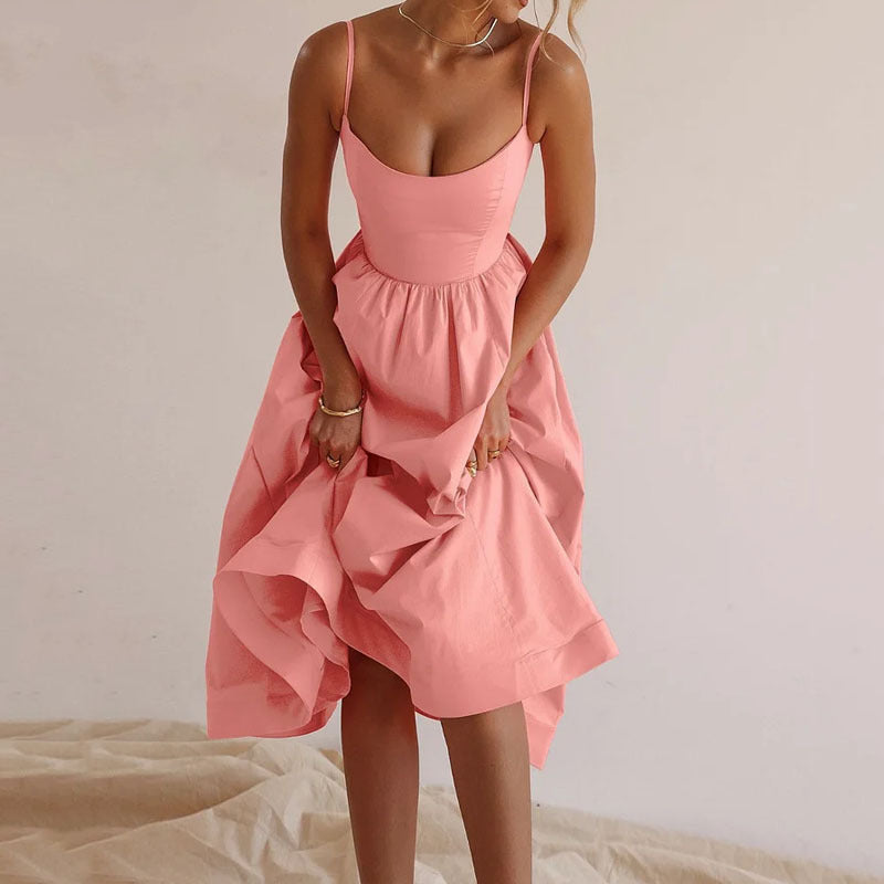 Women's midi dress with fitted bodice and flowing skirt, size