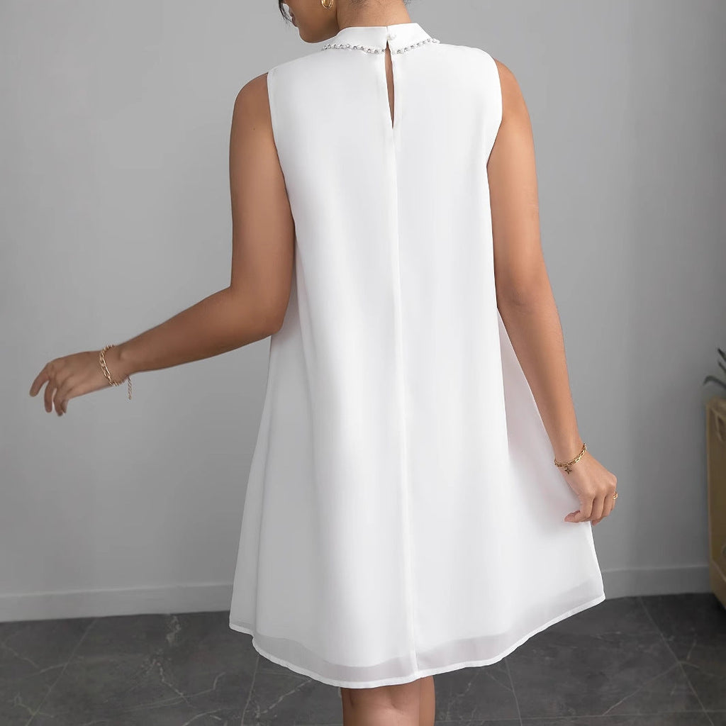 Women's chiffon dress with voluminous ruffle details and elegant stand-up collar, size [size missing]