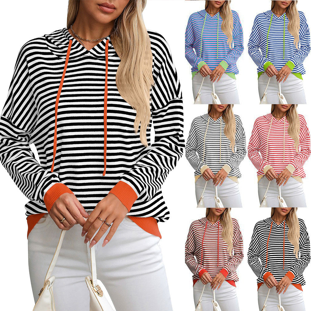 Damen gestreifter Hoodie mit lässigem Schnitt und kontrastierenden Details GR