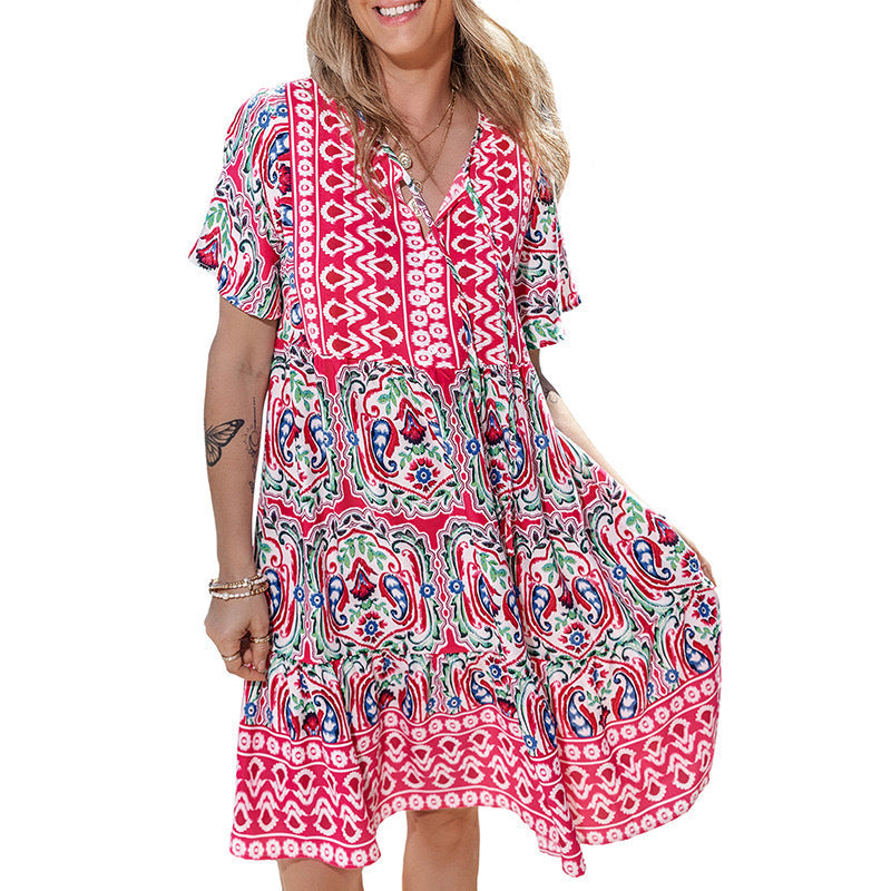 Damen Freizeitkleid mit verspieltem Blumendesign und leichter A-Linie GR