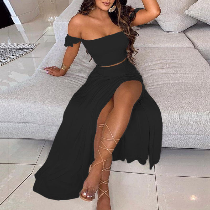 GR | Seductive Off-Shoulder One-Shoulder Split Skirt Set 