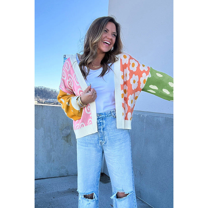 Women's patterned cardigan with a relaxed fit and colorful patterns, size [size missing]