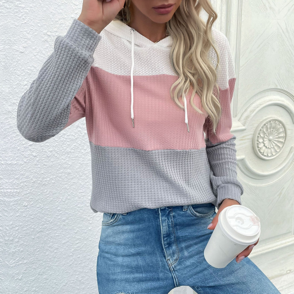 Damen Freizeit Hoodie mit strukturiertem Material und modischem Farbblockdesign GR