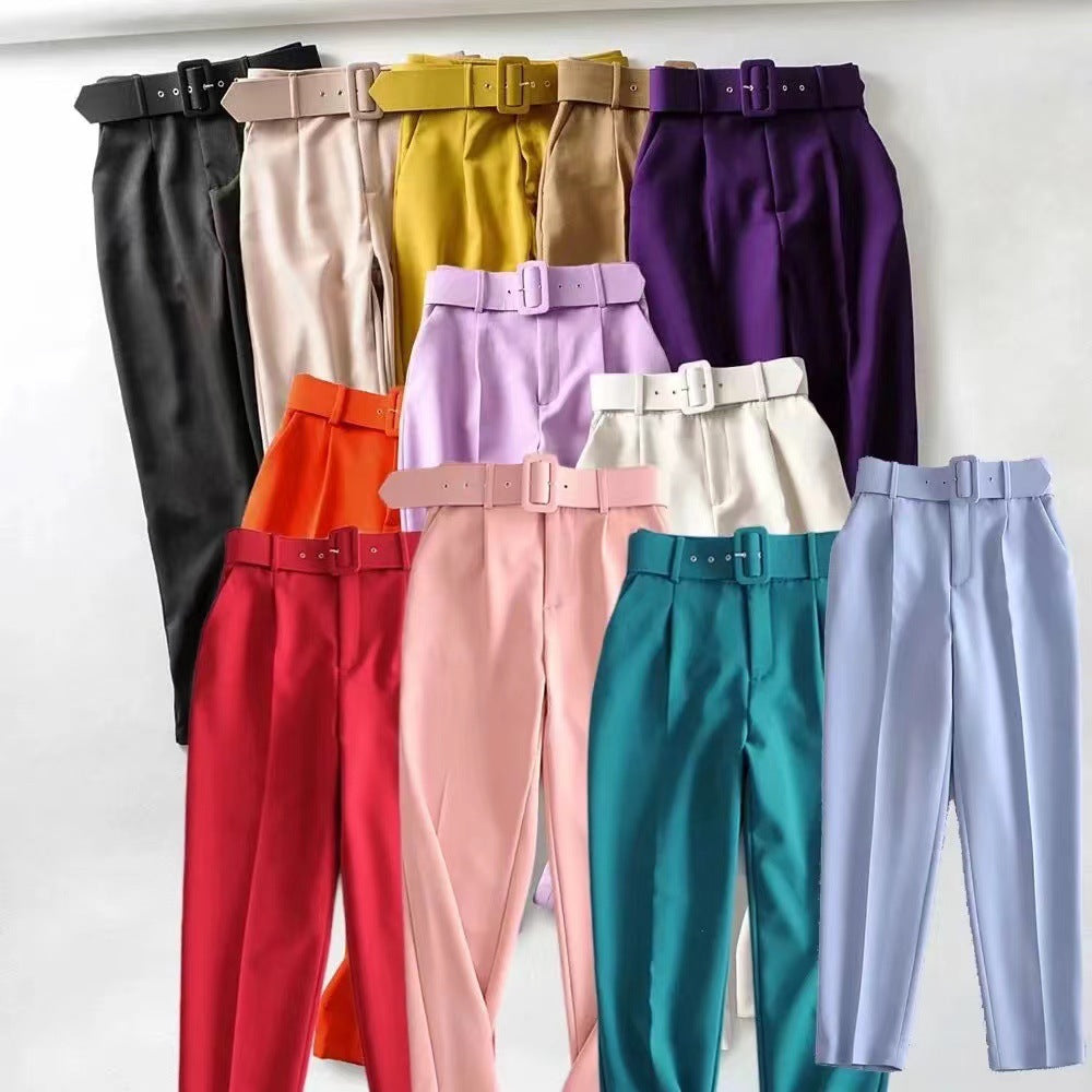Damen weite Hochbundhose mit schickem Gürtel GR