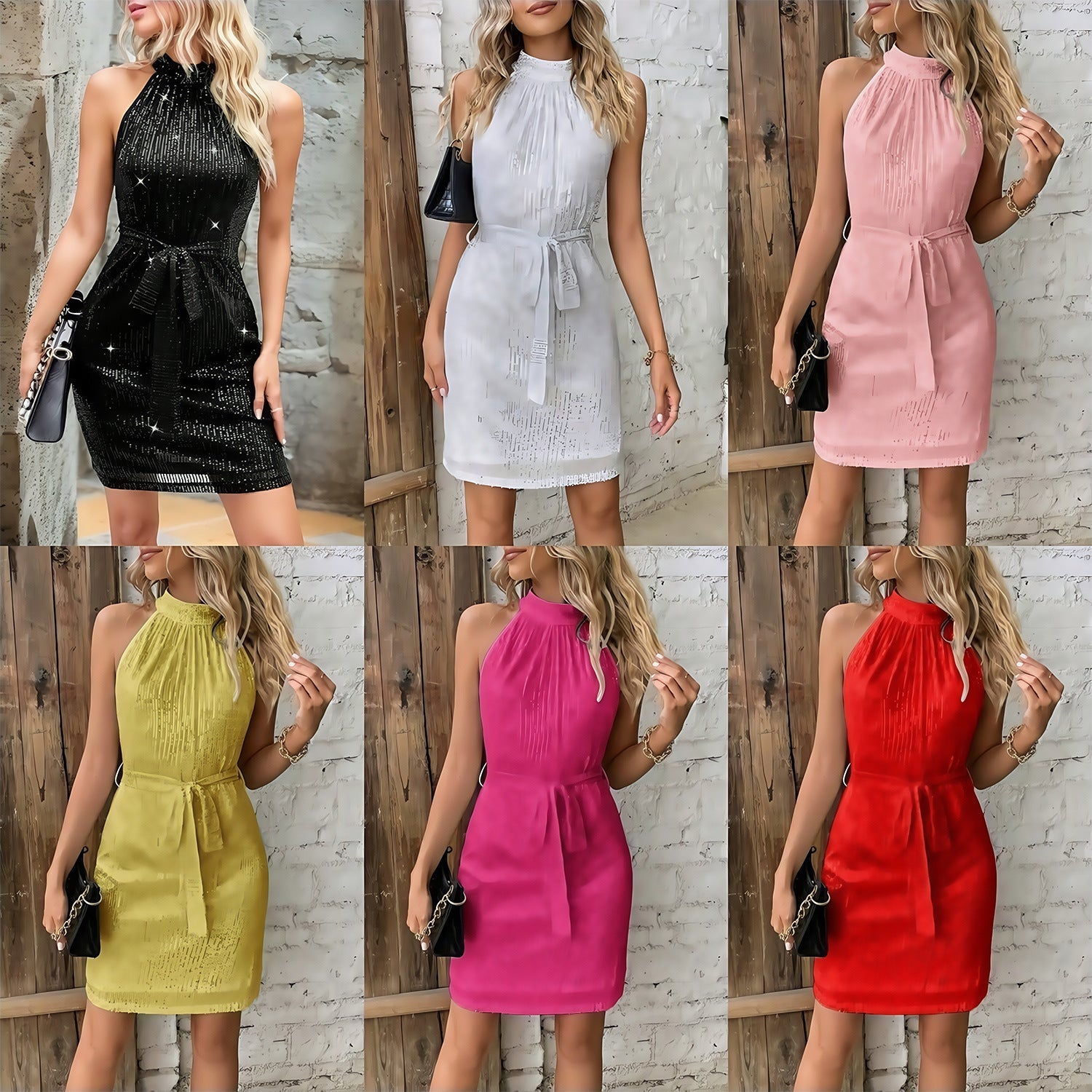 Women's cocktail dress with pleated design and chic tie belt, size