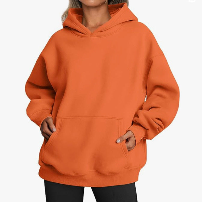 Damen oversized Kapuzenpullover aus weichem Baumwollmix mit praktischen Taschen GR