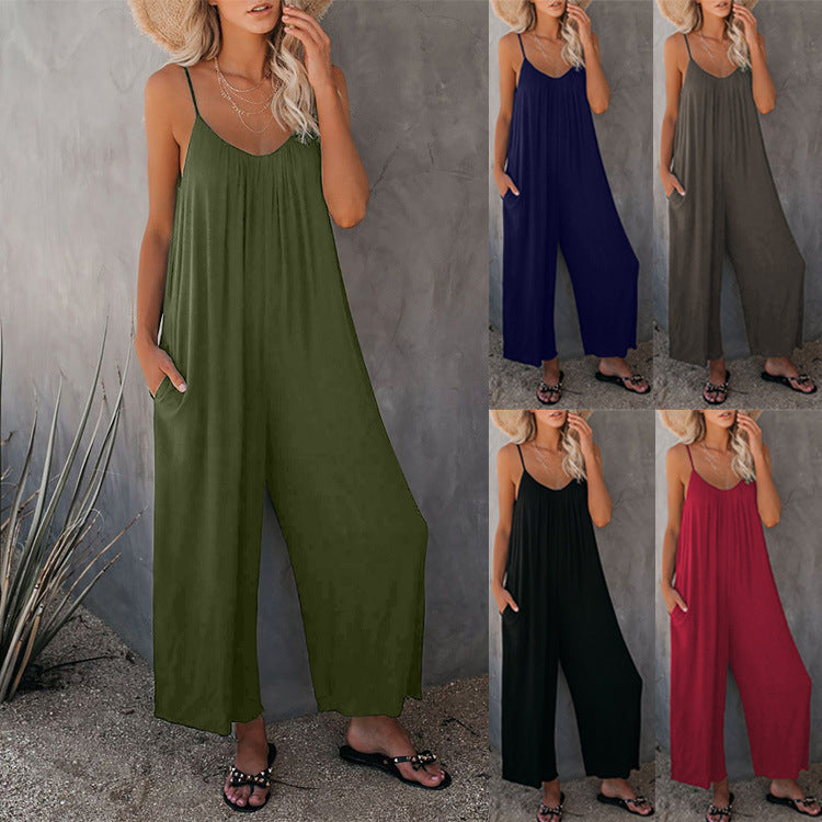 Women's casual jumpsuit with decorative straps and light, flowing fabric, size S