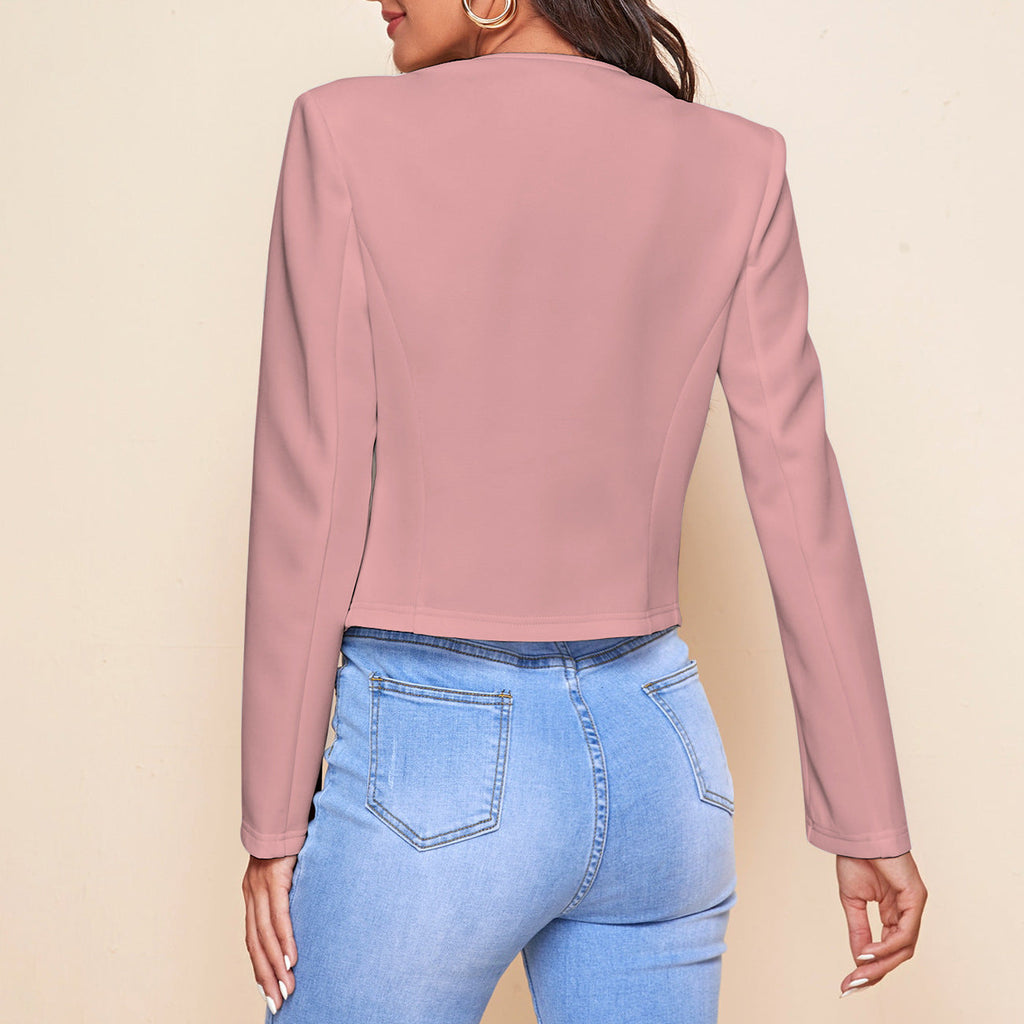 GR | Plain color, long-sleeved, open-front jacket