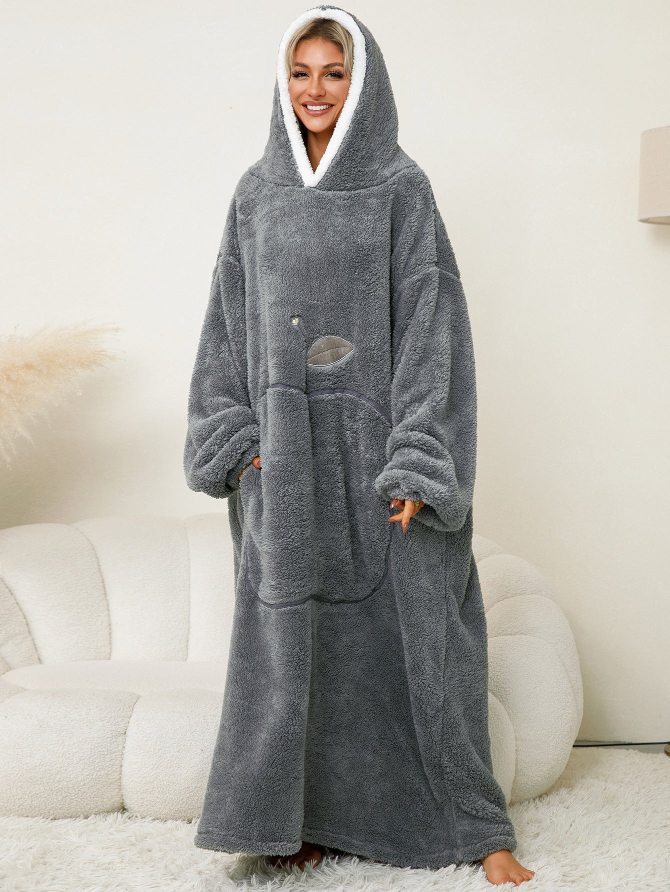 Damen Kuscheliger Hoodie-Decke mit großen Taschen und kontrastierendem Innenfutter GR