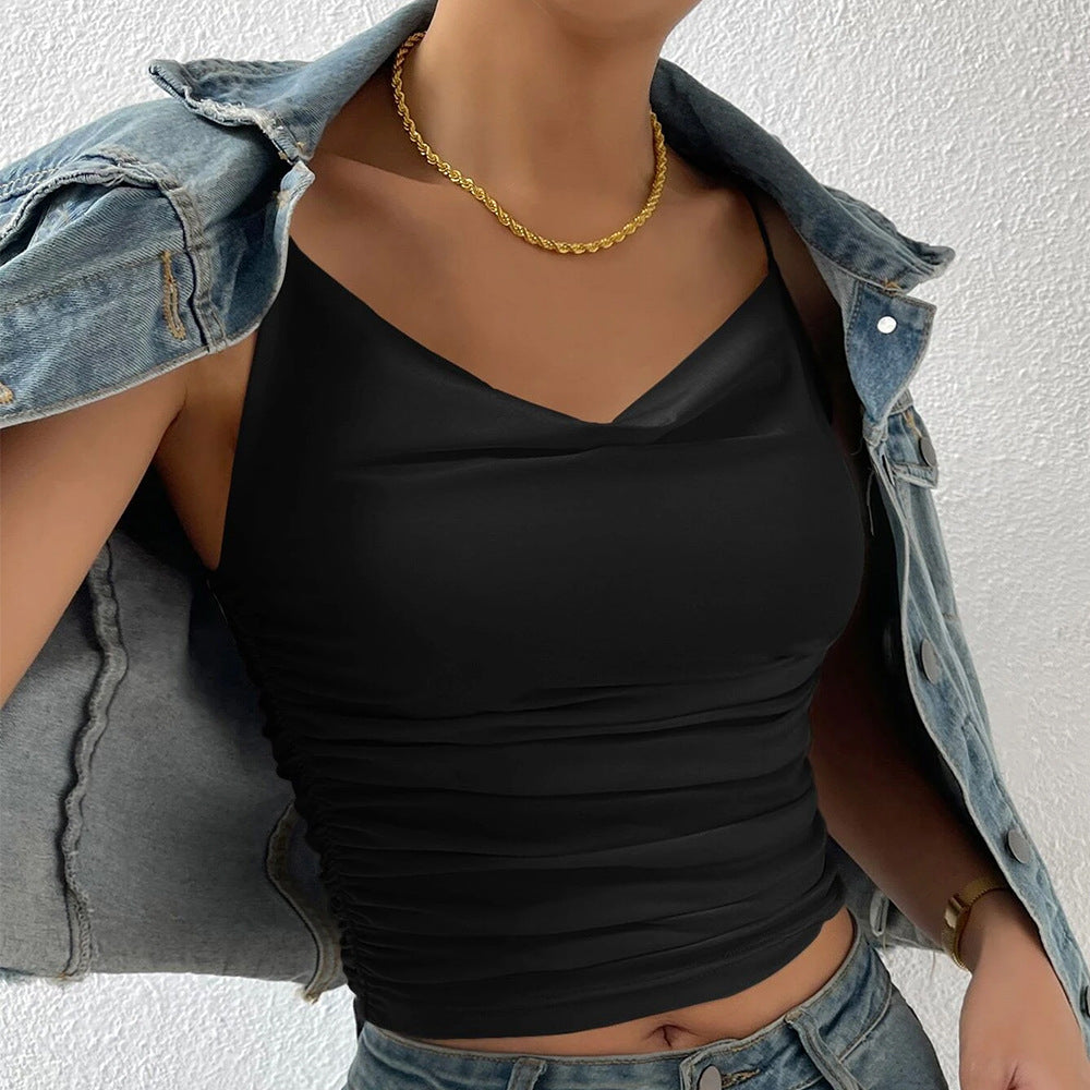 GR | Collar Knotted Highly Elastic Spaghetti Strap Shirt