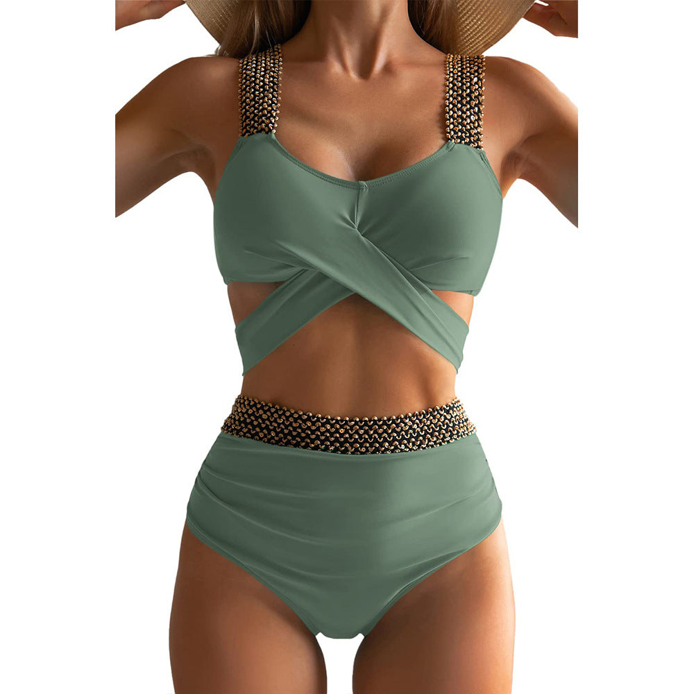 Women's high-cut bikini with fashionable wrap top and glamorous accents, size GR