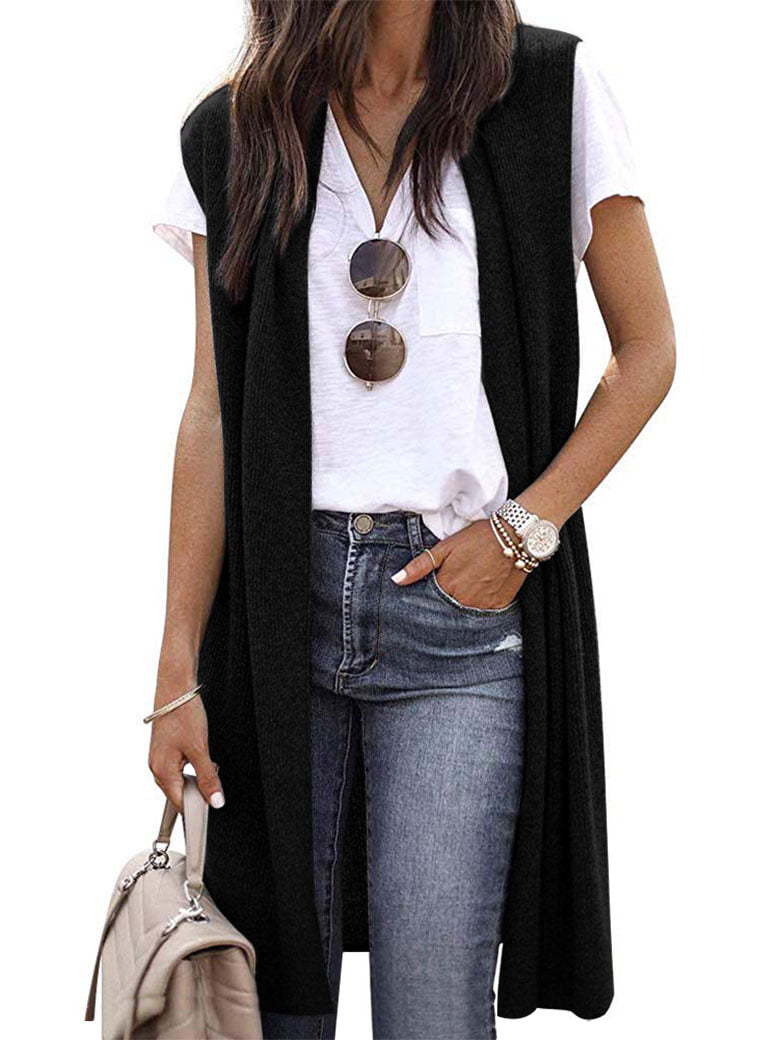 Women's open cardigan with a relaxed fit and long side panels, size