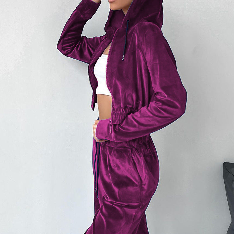 Damen Sportliches Freizeit-Set mit lässiger Kapuzenjacke und weit geschnittenen Hosen GR