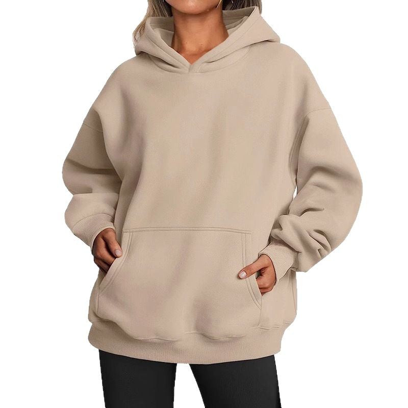 Damen oversized Kapuzenpullover aus weichem Baumwollmix mit praktischen Taschen GR
