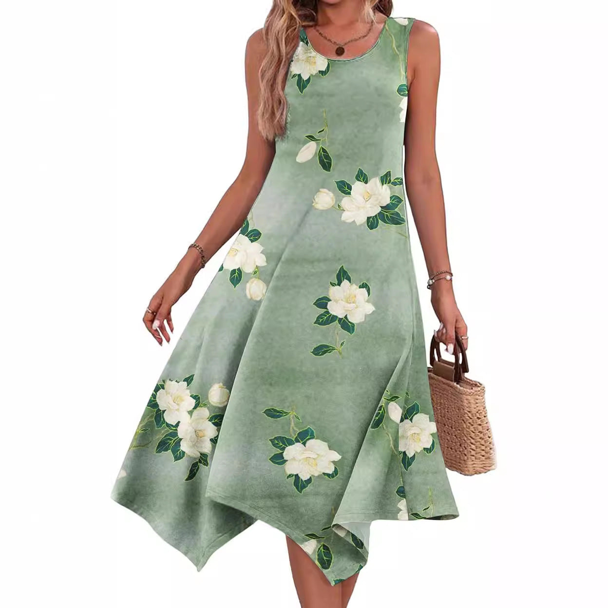 Damen asymmetrisches Freizeitkleid mit modernem Muster und fließendem Schnitt GR
