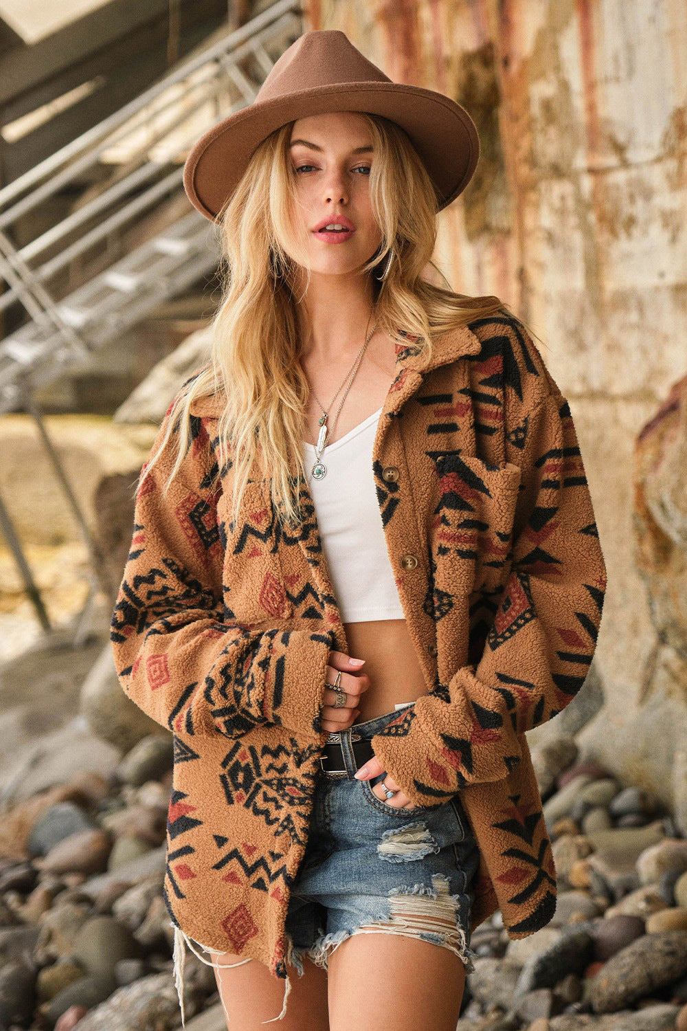 GR | Retro plush jacket with lapel collar
