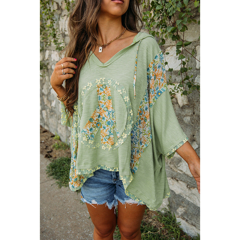 Damen lässiges Kapuzenoberteil mit blumigem Peace-Design GR