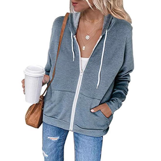 Damen lässiger Kapuzenpullover mit durchgehendem Reißverschluss und praktischen Taschen GR